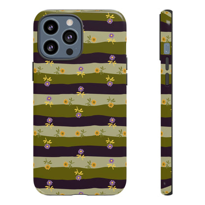 Floral Stripe Tough Phone Case — Olive & Plum Protective Cover