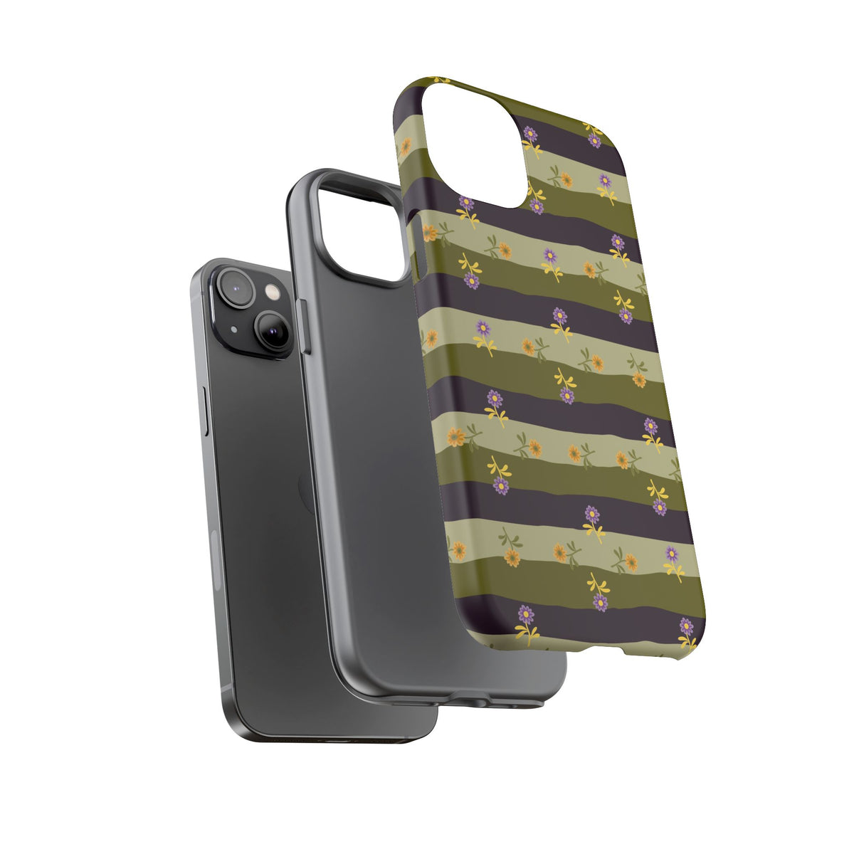 Floral Stripe Tough Phone Case — Olive & Plum Protective Cover
