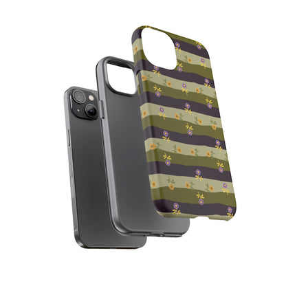 Floral Stripe Tough Phone Case — Olive & Plum Protective Cover