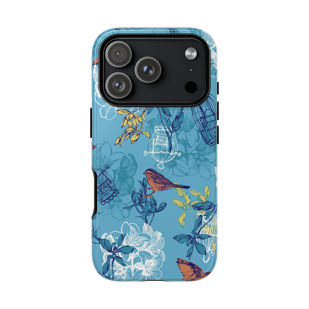 Floral Bird Tough Phone Case — Blue Birdcage Pattern