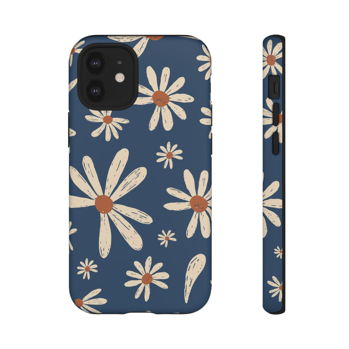 Daisy Pattern Tough Phone Case – Navy Floral Protective Cover