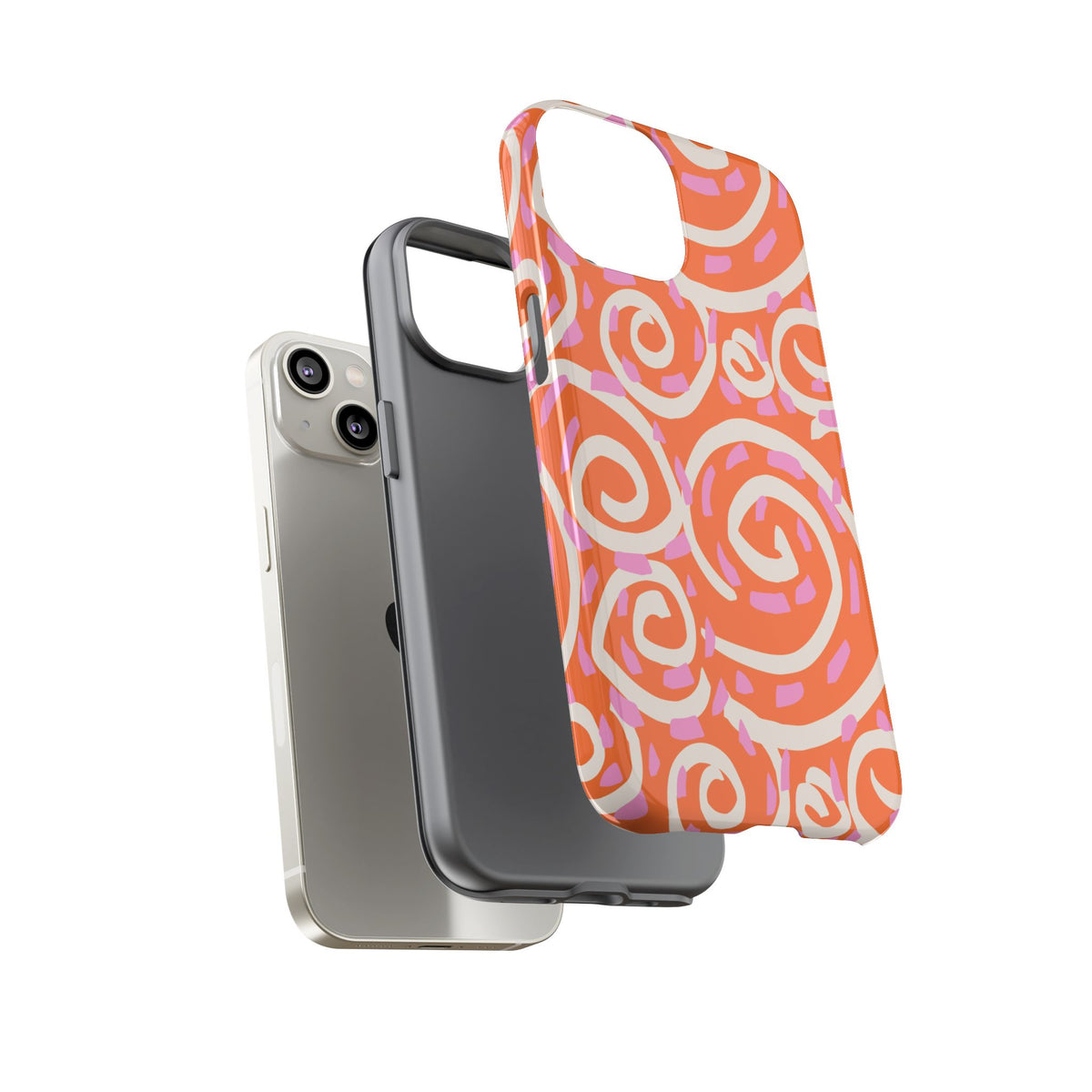 Spiral Swirl Tough Phone Case – Bright Orange & Pink Abstract Protection