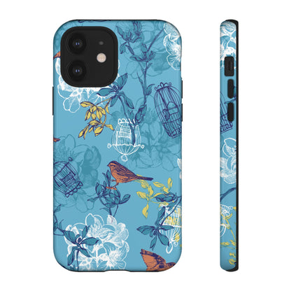 Floral Bird Tough Phone Case — Blue Birdcage Pattern