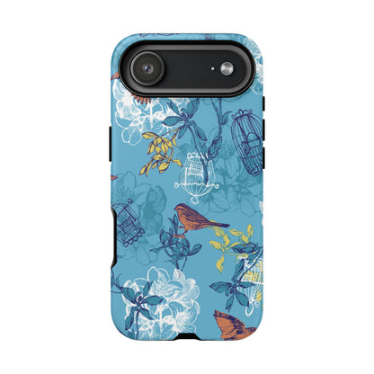Floral Bird Tough Phone Case — Blue Birdcage Pattern