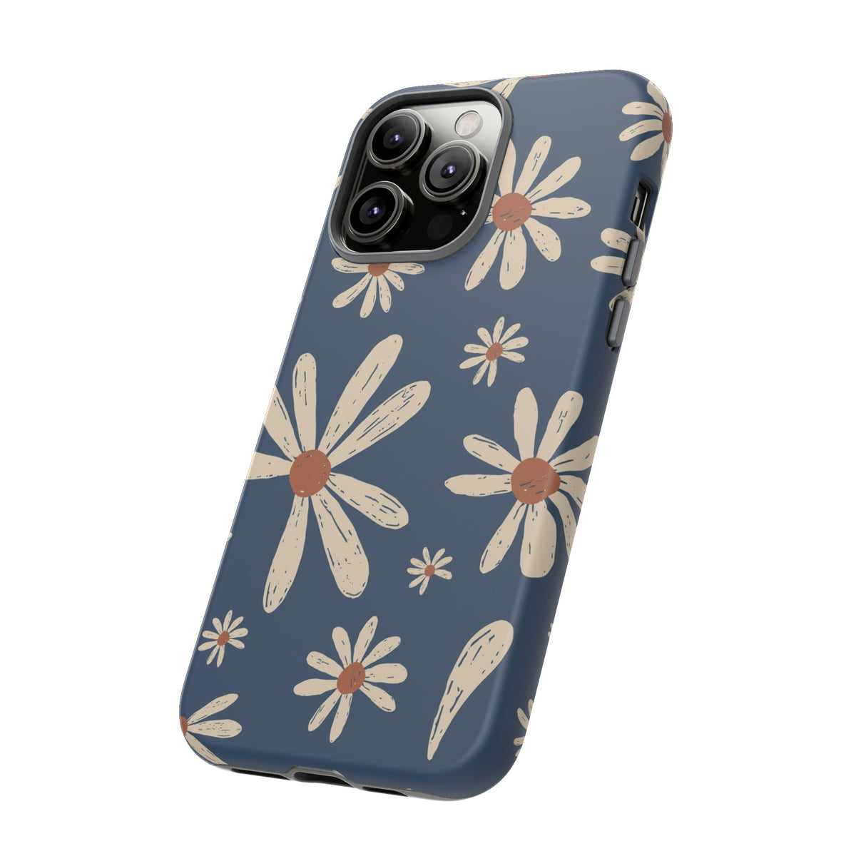 Daisy Pattern Tough Phone Case – Navy Floral Protective Cover