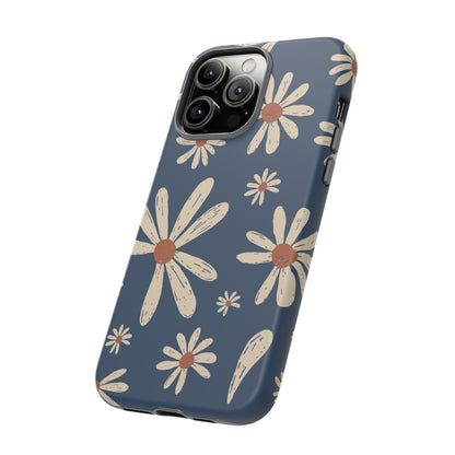 Daisy Pattern Tough Phone Case – Navy Floral Protective Cover