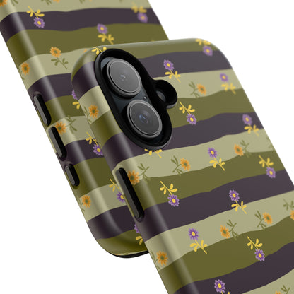 Floral Stripe Tough Phone Case — Olive & Plum Protective Cover