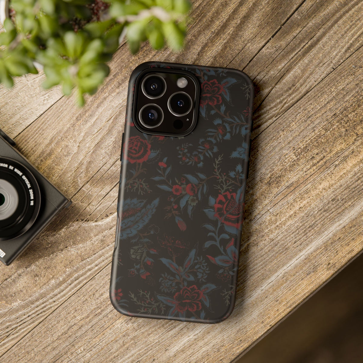 Floral Noir Tough Phone Case — Dark Rose Protective Cover
