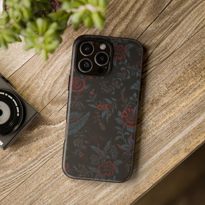 Floral Noir Tough Phone Case — Dark Rose Protective Cover