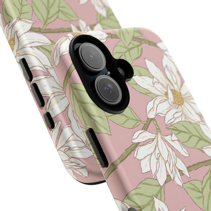 Floral Magnolia Tough Phone Case — Pink Botanical Protective Case