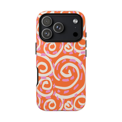 Spiral Swirl Tough Phone Case – Bright Orange & Pink Abstract Protection