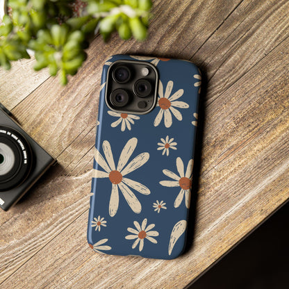 Daisy Pattern Tough Phone Case – Navy Floral Protective Cover