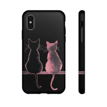 Cute Pink Cats Tough Phone Case – Protective iPhone Cover with Kittens Silhouette