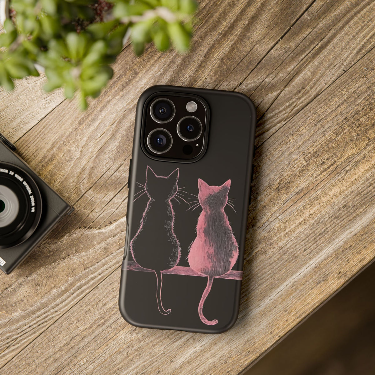Cute Pink Cats Tough Phone Case – Protective iPhone Cover with Kittens Silhouette