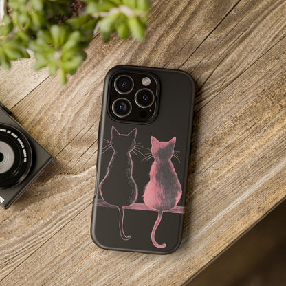 Cute Pink Cats Tough Phone Case – Protective iPhone Cover with Kittens Silhouette