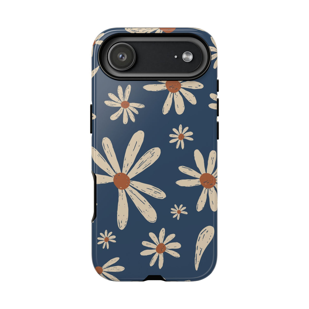 Daisy Pattern Tough Phone Case – Navy Floral Protective Cover