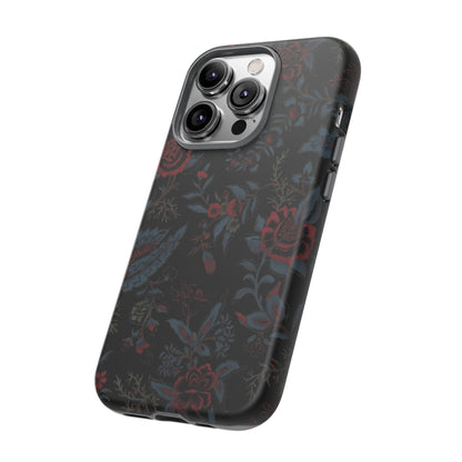 Floral Noir Tough Phone Case — Dark Rose Protective Cover