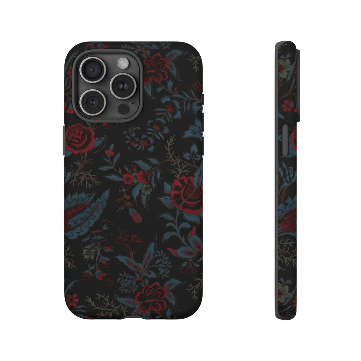Floral Noir Tough Phone Case — Dark Rose Protective Cover