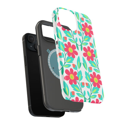 Floral Magnetic Impact-Resistant Phone Case — Pink & Teal Flower Pattern