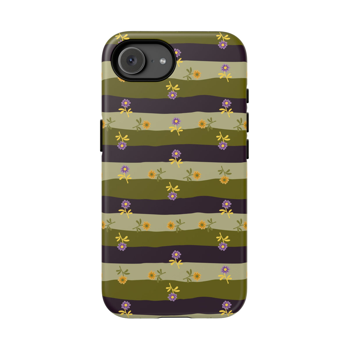 Floral Stripe Tough Phone Case — Olive & Plum Protective Cover