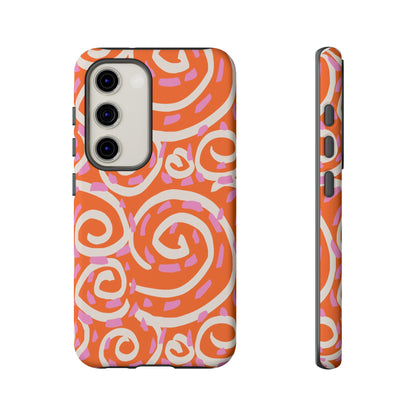 Spiral Swirl Tough Phone Case – Bright Orange & Pink Abstract Protection