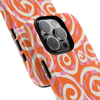 Spiral Swirl Tough Phone Case – Bright Orange & Pink Abstract Protection