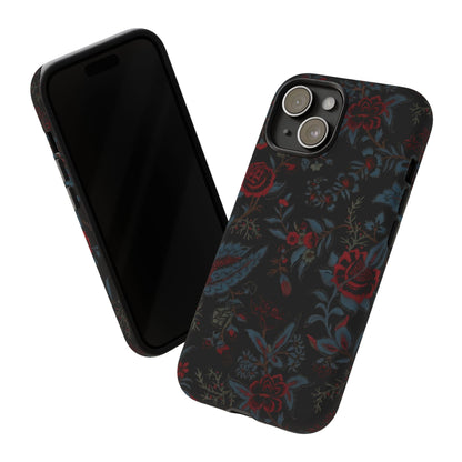 Floral Noir Tough Phone Case — Dark Rose Protective Cover