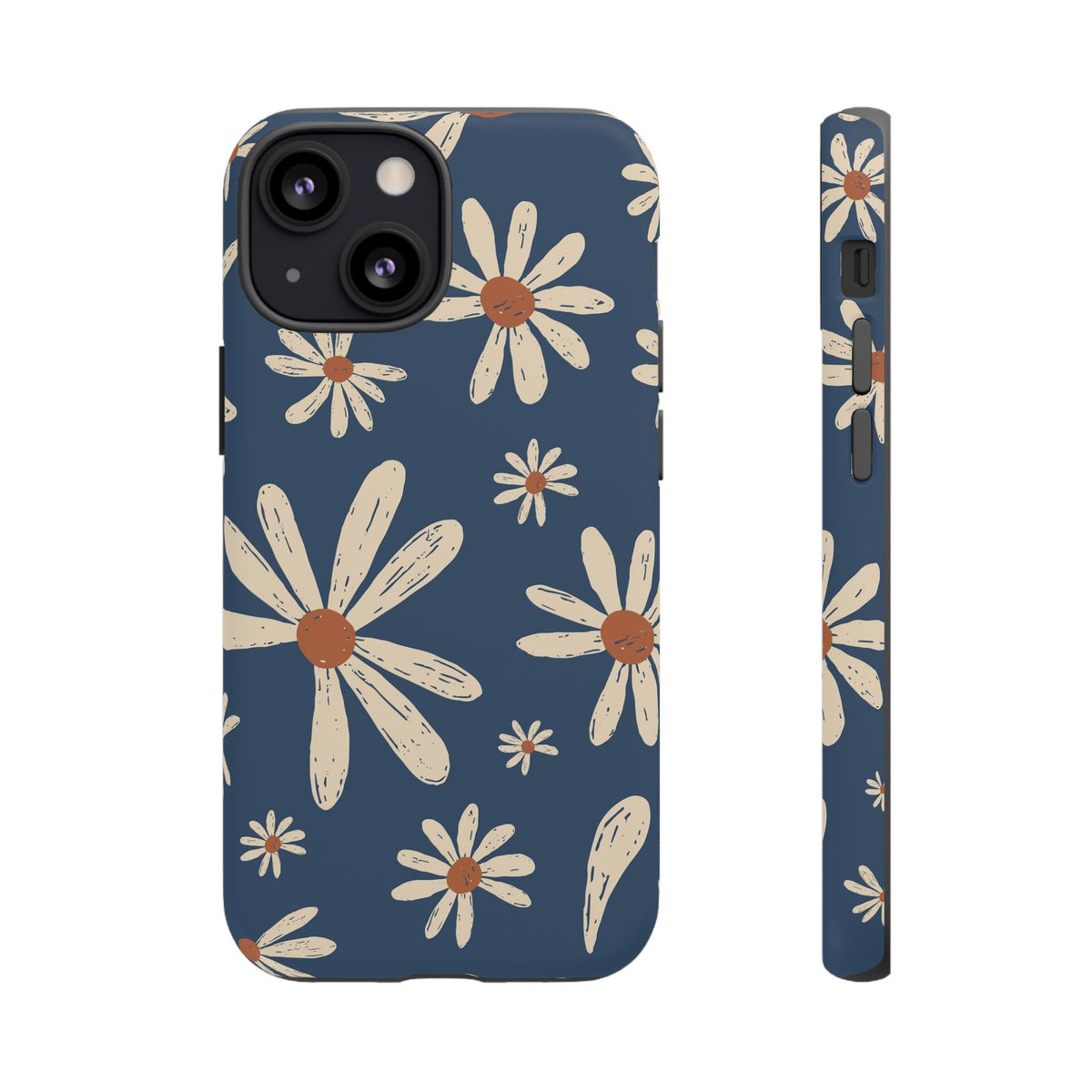 Daisy Pattern Tough Phone Case – Navy Floral Protective Cover