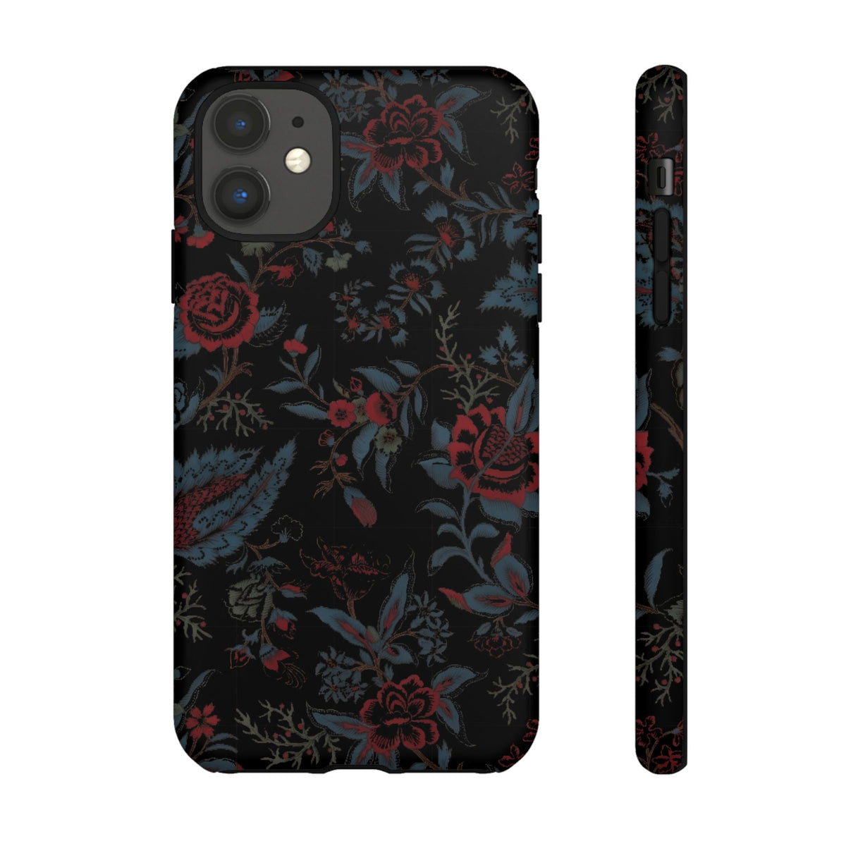 Floral Noir Tough Phone Case — Dark Rose Protective Cover