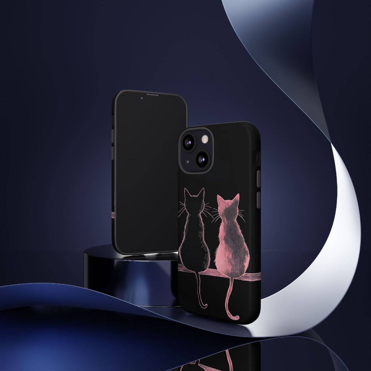 Cute Pink Cats Tough Phone Case – Protective iPhone Cover with Kittens Silhouette