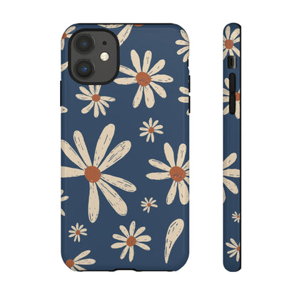 Daisy Pattern Tough Phone Case – Navy Floral Protective Cover