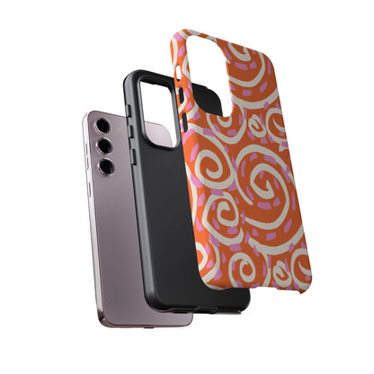 Spiral Swirl Tough Phone Case – Bright Orange & Pink Abstract Protection