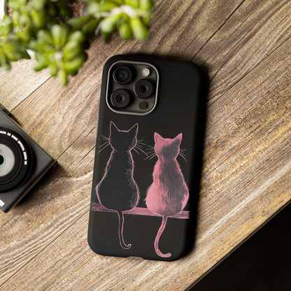 Cute Pink Cats Tough Phone Case – Protective iPhone Cover with Kittens Silhouette