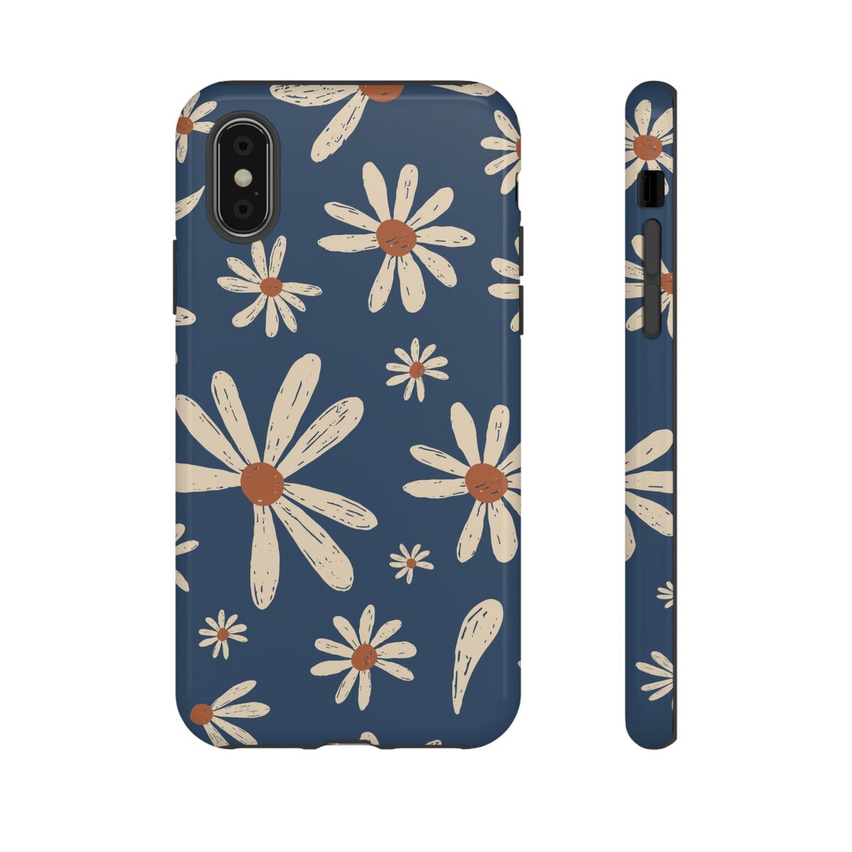 Daisy Pattern Tough Phone Case – Navy Floral Protective Cover