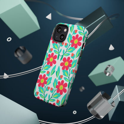Floral Magnetic Impact-Resistant Phone Case — Pink & Teal Flower Pattern