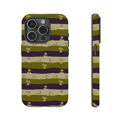 Floral Stripe Tough Phone Case — Olive & Plum Protective Cover