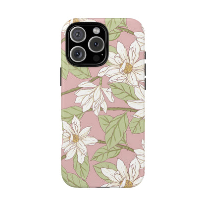 Floral Magnolia Tough Phone Case — Pink Botanical Protective Case