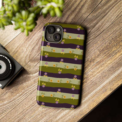 Floral Stripe Tough Phone Case — Olive & Plum Protective Cover