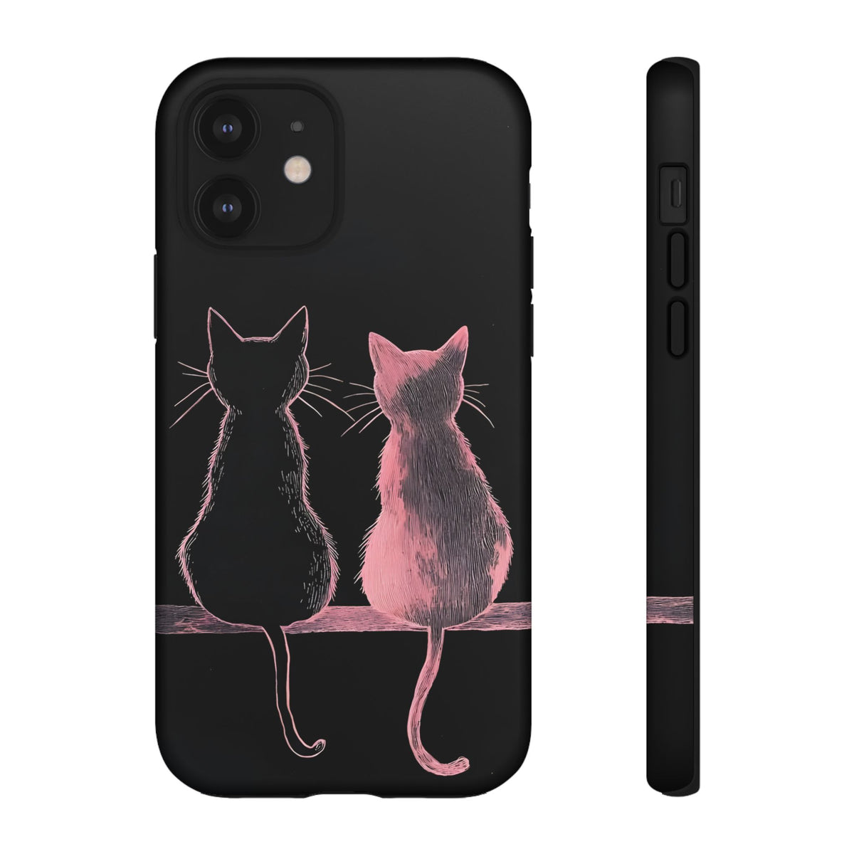 Cute Pink Cats Tough Phone Case – Protective iPhone Cover with Kittens Silhouette