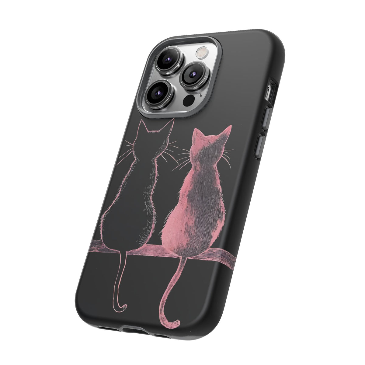 Cute Pink Cats Tough Phone Case – Protective iPhone Cover with Kittens Silhouette