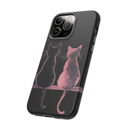 Cute Pink Cats Tough Phone Case – Protective iPhone Cover with Kittens Silhouette