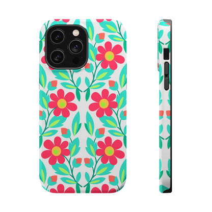 Floral Magnetic Impact-Resistant Phone Case — Pink & Teal Flower Pattern