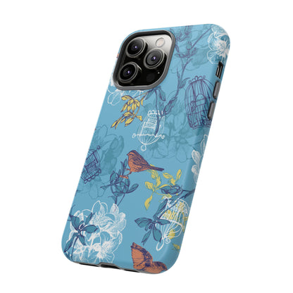 Floral Bird Tough Phone Case — Blue Birdcage Pattern