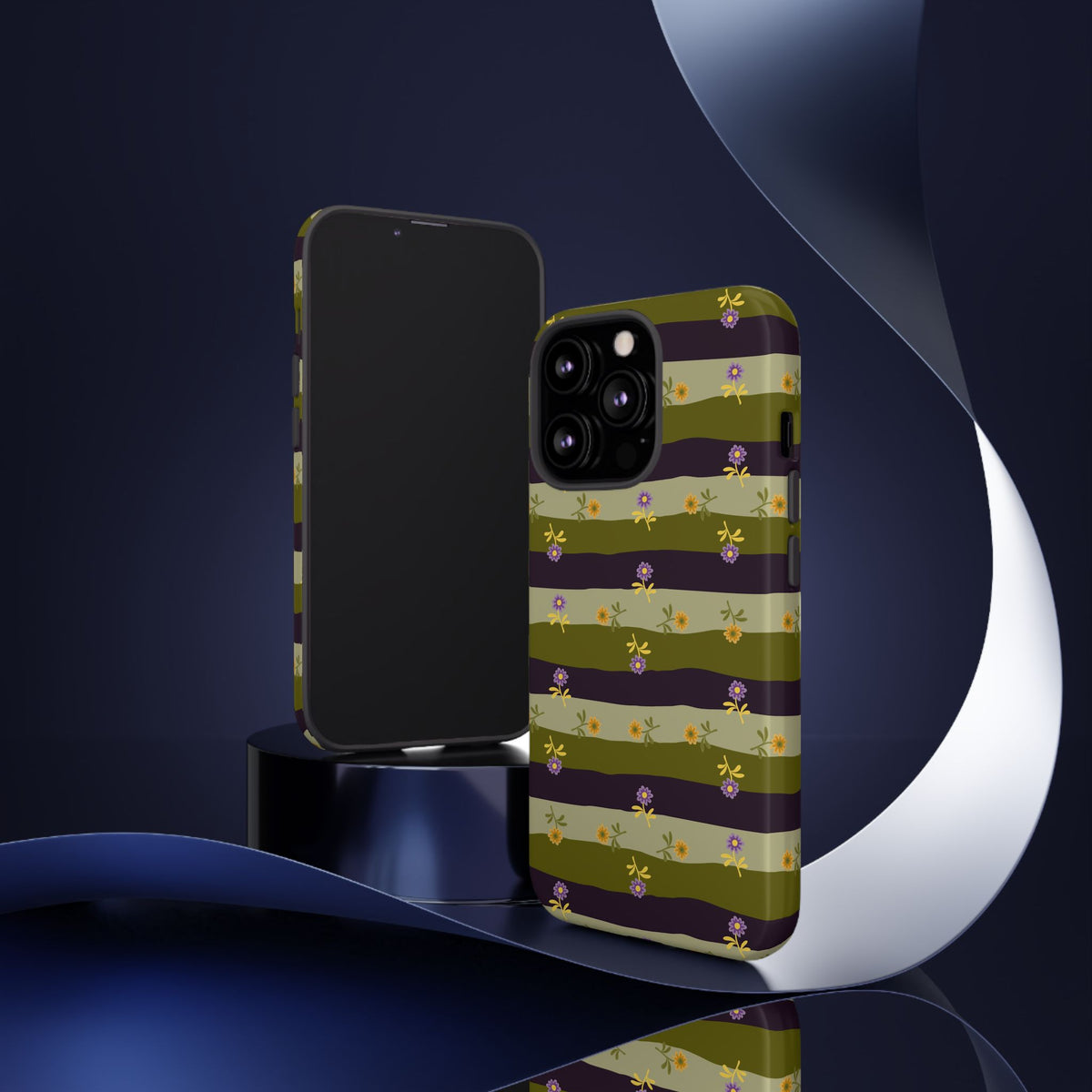 Floral Stripe Tough Phone Case — Olive & Plum Protective Cover