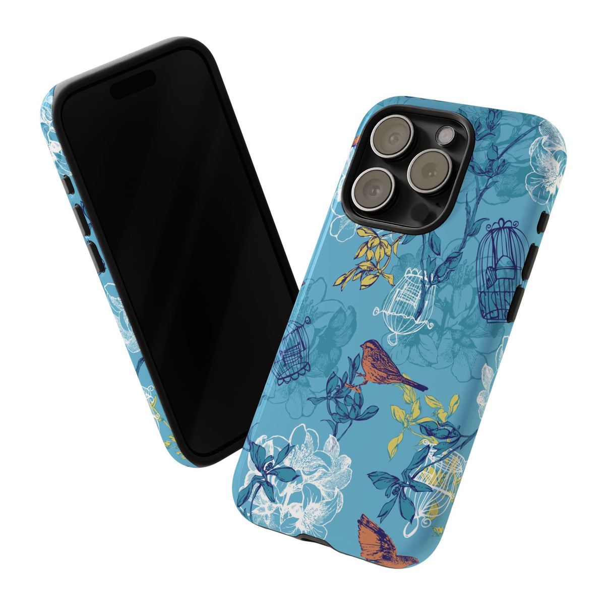 Floral Bird Tough Phone Case — Blue Birdcage Pattern
