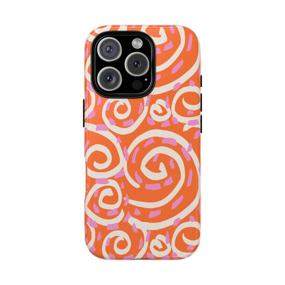 Spiral Swirl Tough Phone Case – Bright Orange & Pink Abstract Protection