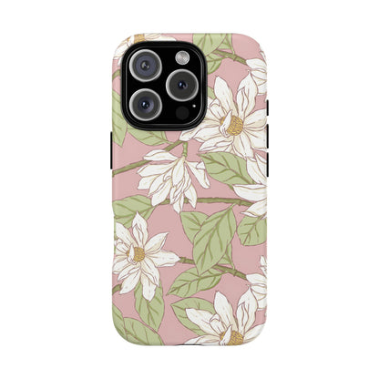 Floral Magnolia Tough Phone Case — Pink Botanical Protective Case