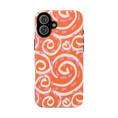 Spiral Swirl Tough Phone Case – Bright Orange & Pink Abstract Protection
