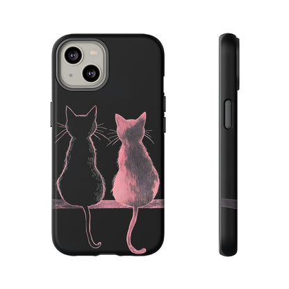 Cute Pink Cats Tough Phone Case – Protective iPhone Cover with Kittens Silhouette