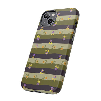 Floral Stripe Tough Phone Case — Olive & Plum Protective Cover